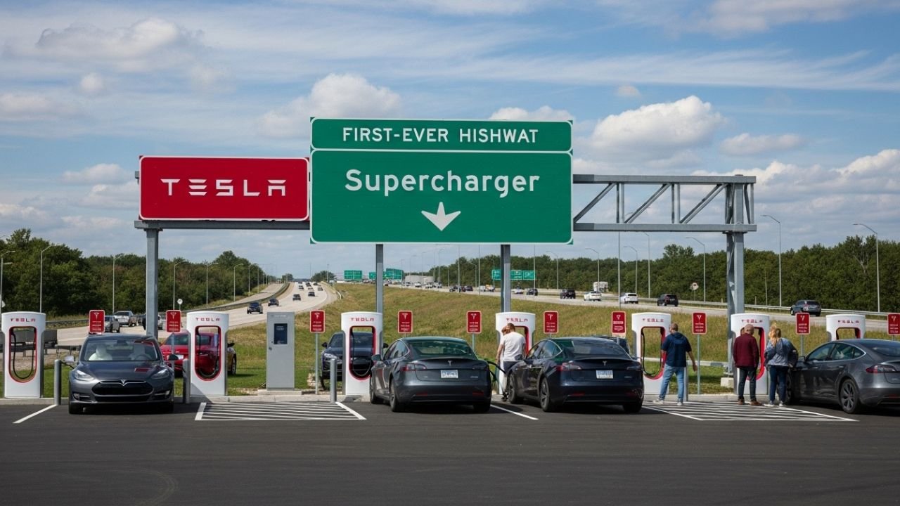Tesla Superchargers Get First-Ever Highway Sign